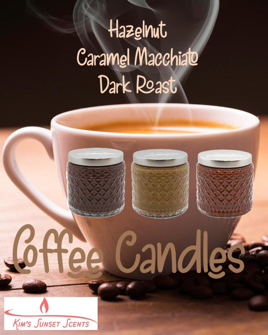 $15 Coffee Candles in Caramel Macchiato, Dark Roast & Hazelnut